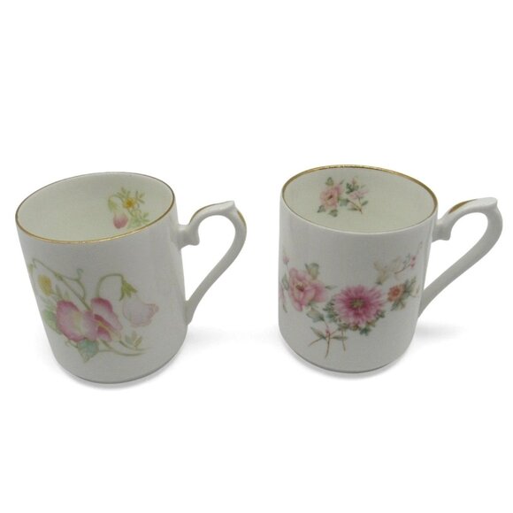 SPRINGFIELD Floral MUGS Set of 2 Gold Trim England Vintage - Picture 1 of 10
